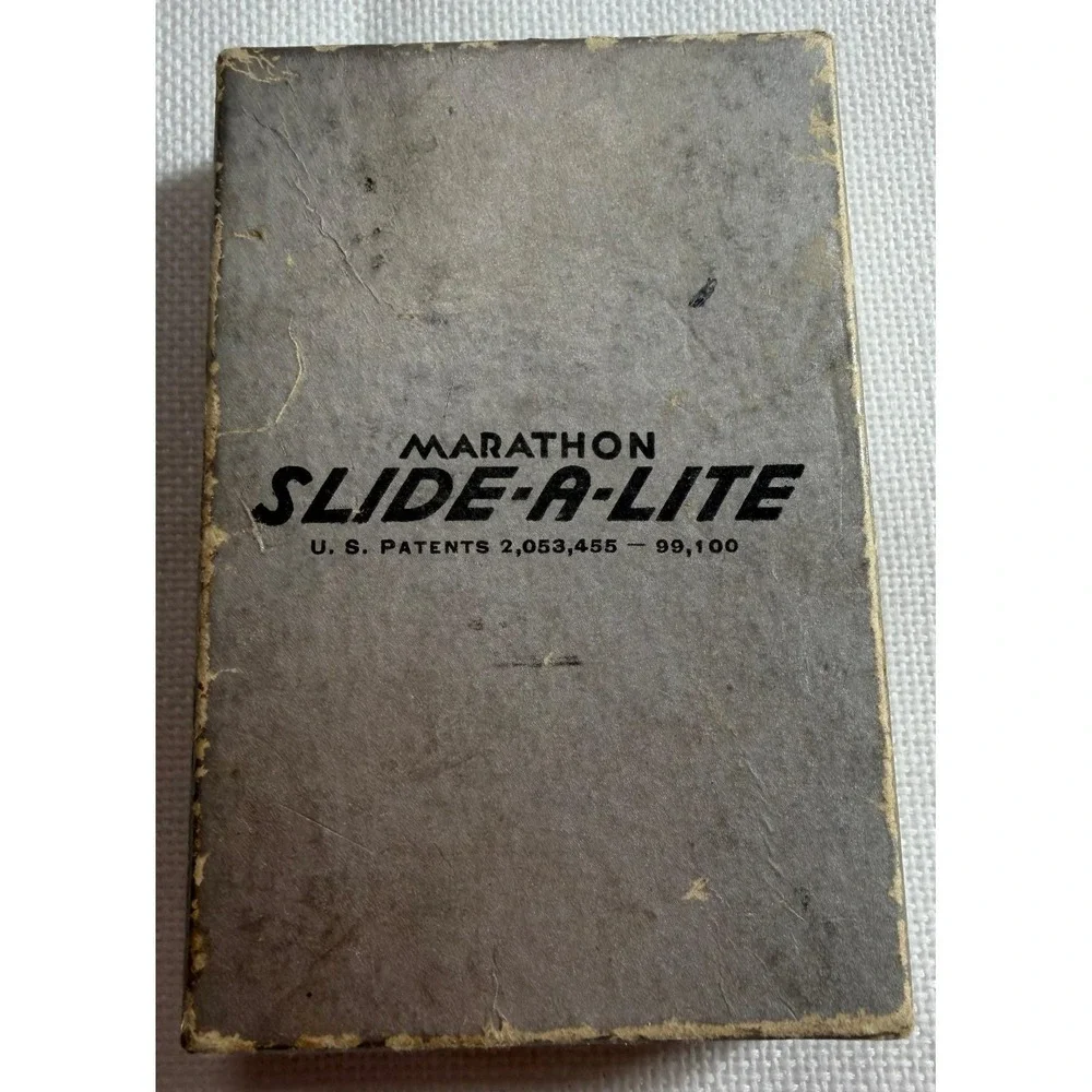 VTG Marathon Slide-A-Lite Cigarette Case Lighter Art Deco Enamel Tortoise Box